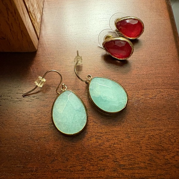 Elegant Gold and Aqua Teardrop Earrings - Picture 1 of 1
